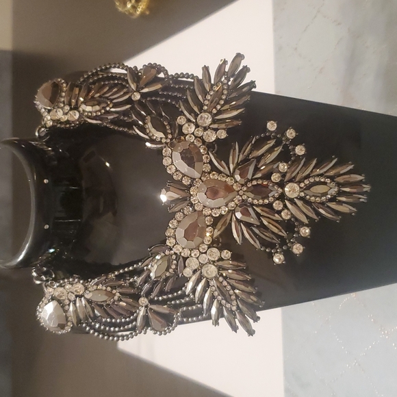 Jewelry - Black Silver Pewter Large Crystal Statement Necklace